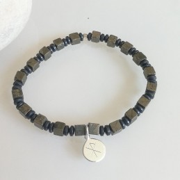 Bracelet homme pierres naturelles argent symbole viking personnalisé