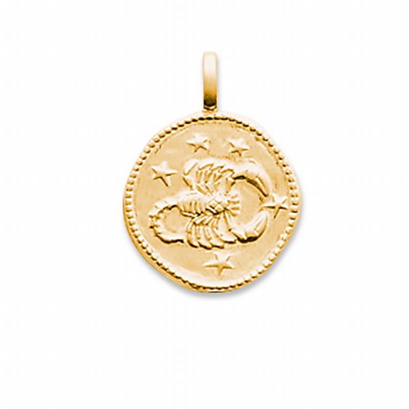Obrillant-Bijoux Pendentif en plaqué Or médaille ciselée Signe Scorpion Signe Astrologique Zodiaque