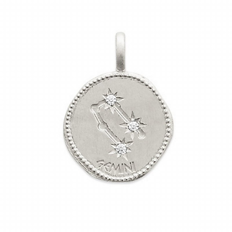 Pendentif médaille constellation Gémeaux argent zirconium