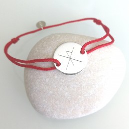 Bracelet personnalisé gravé avec rune cordon pastille argent 15 mm