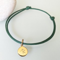 Bracelet cordon médaille personnalisée rune symbole viking gravé or